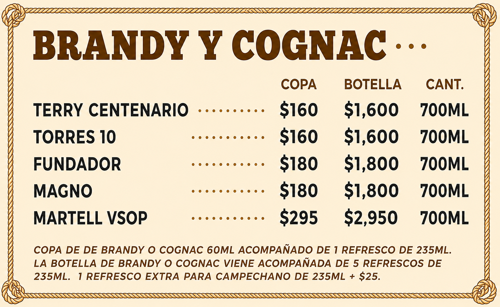 Menú - Brandys y Cognac