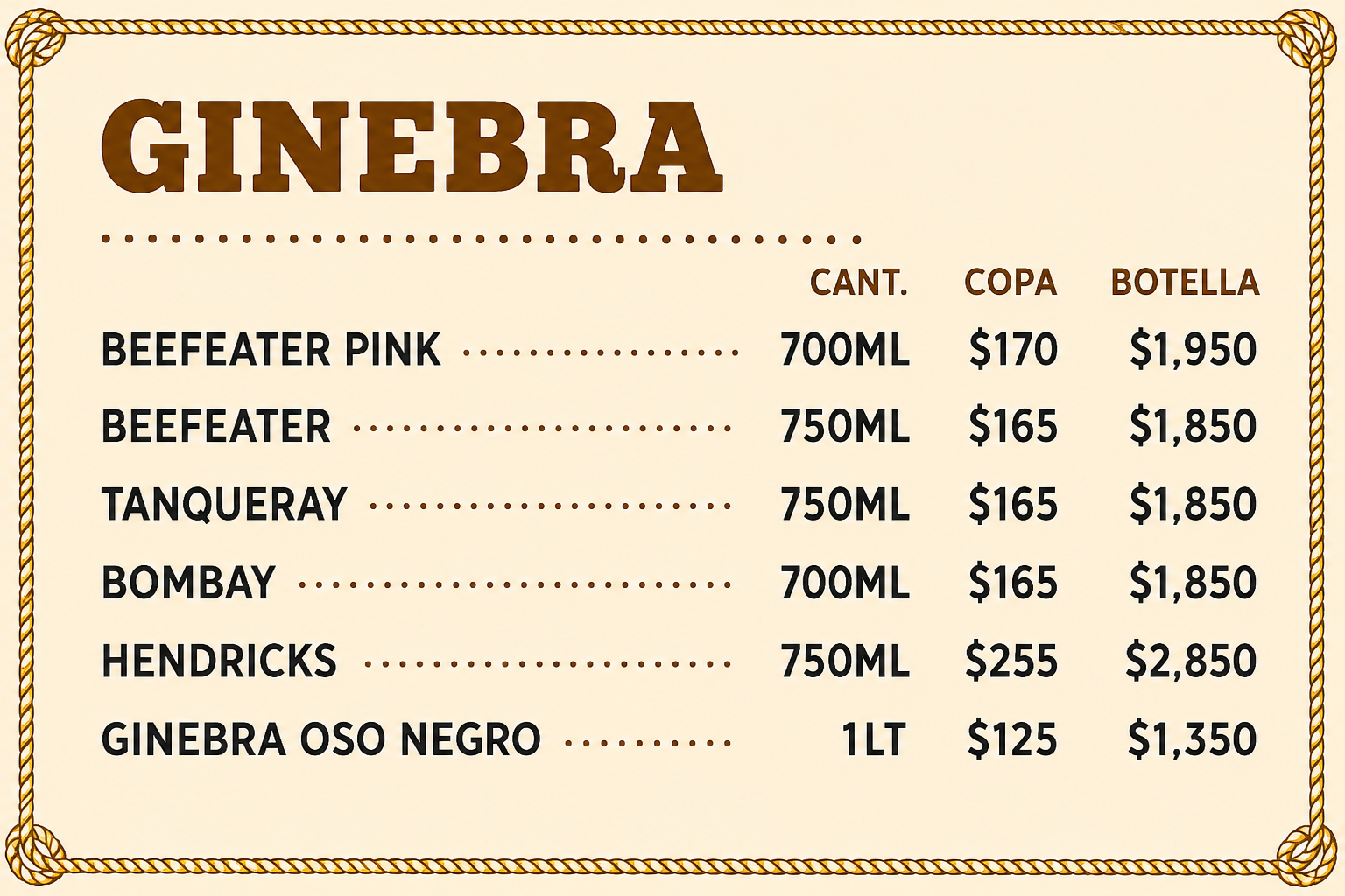 Menú - Ginebra