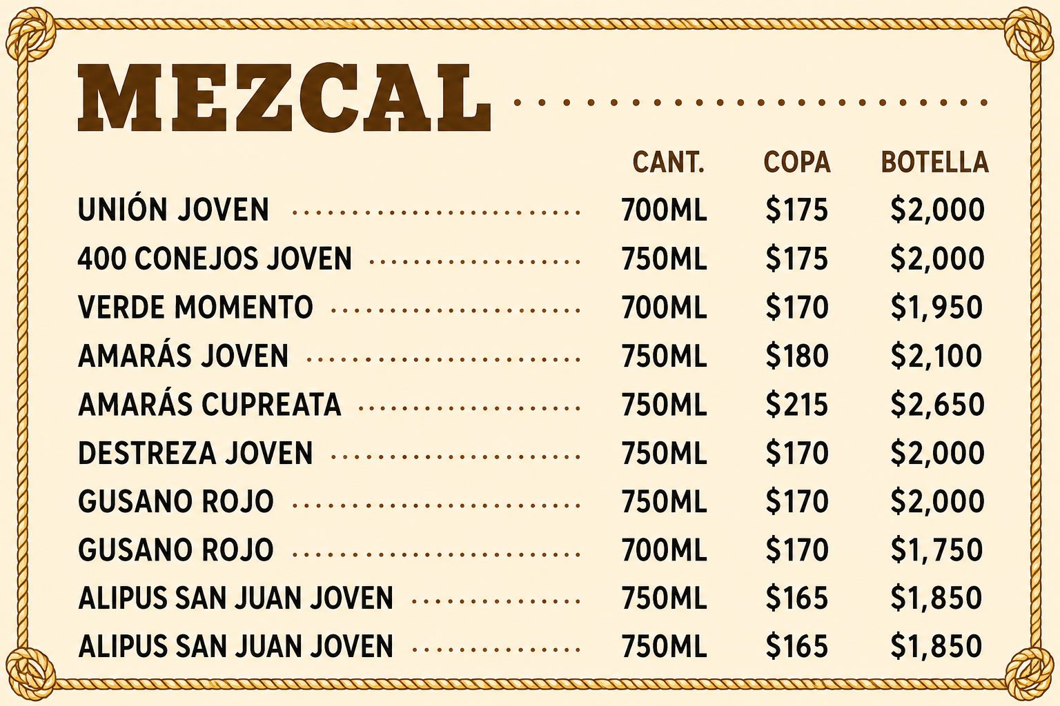 Menú - Mezcal