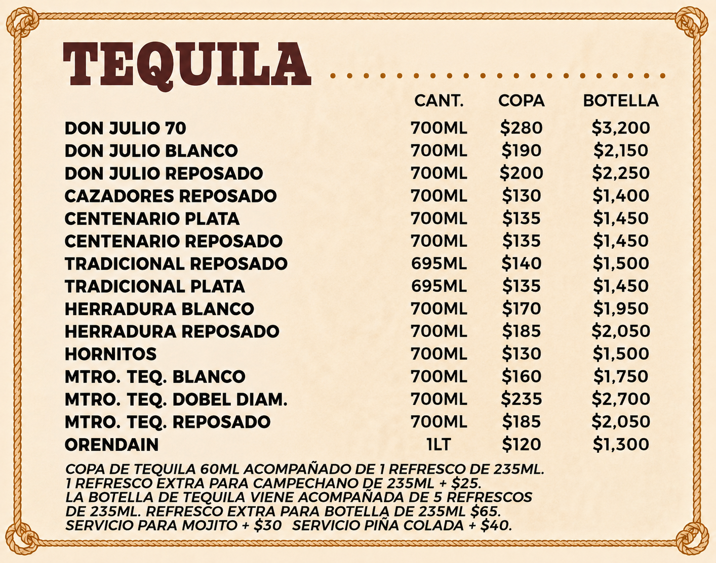 Menú - Tequila