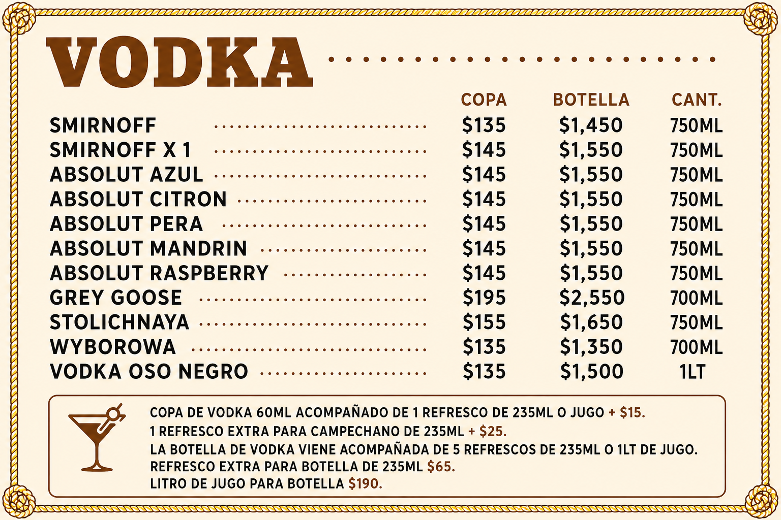 Menú - Vodka