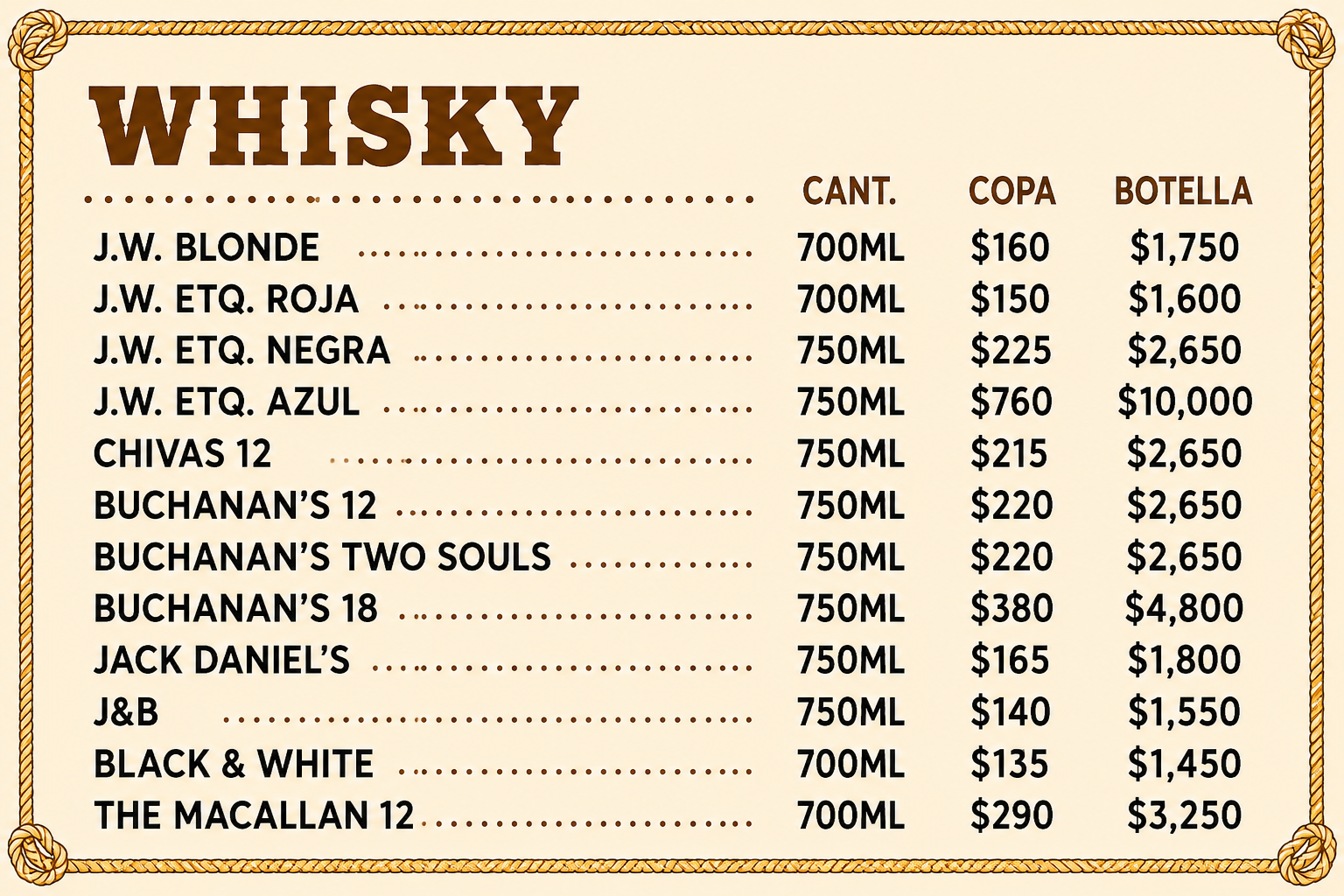 Menú - Whisky