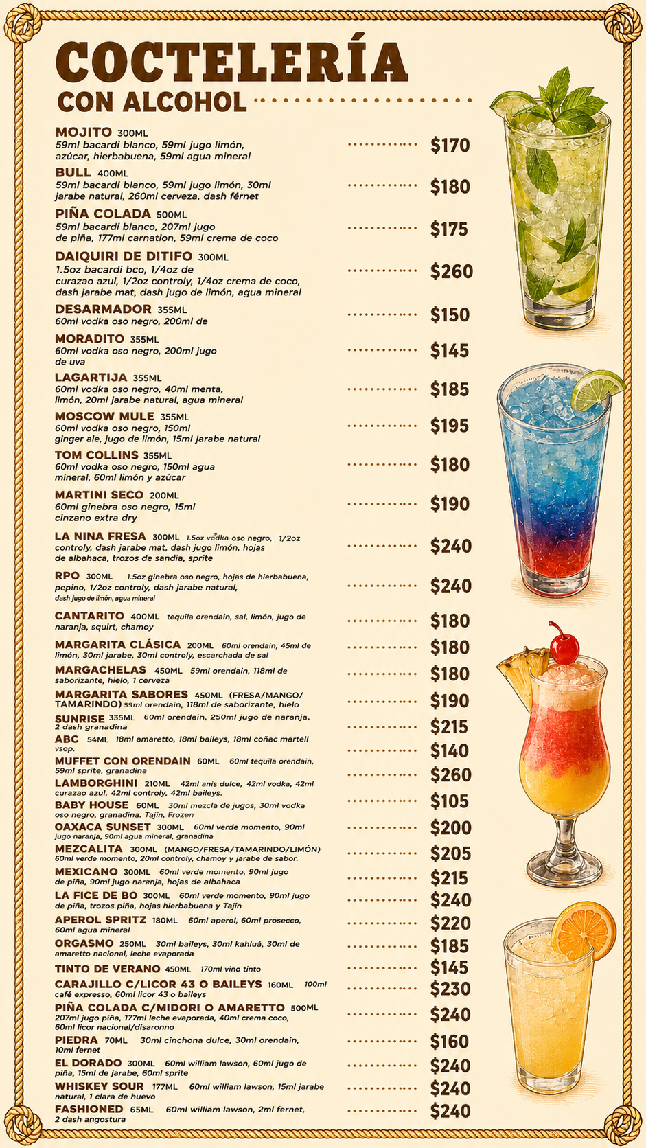 Menú - Cocteleria con Alcohol