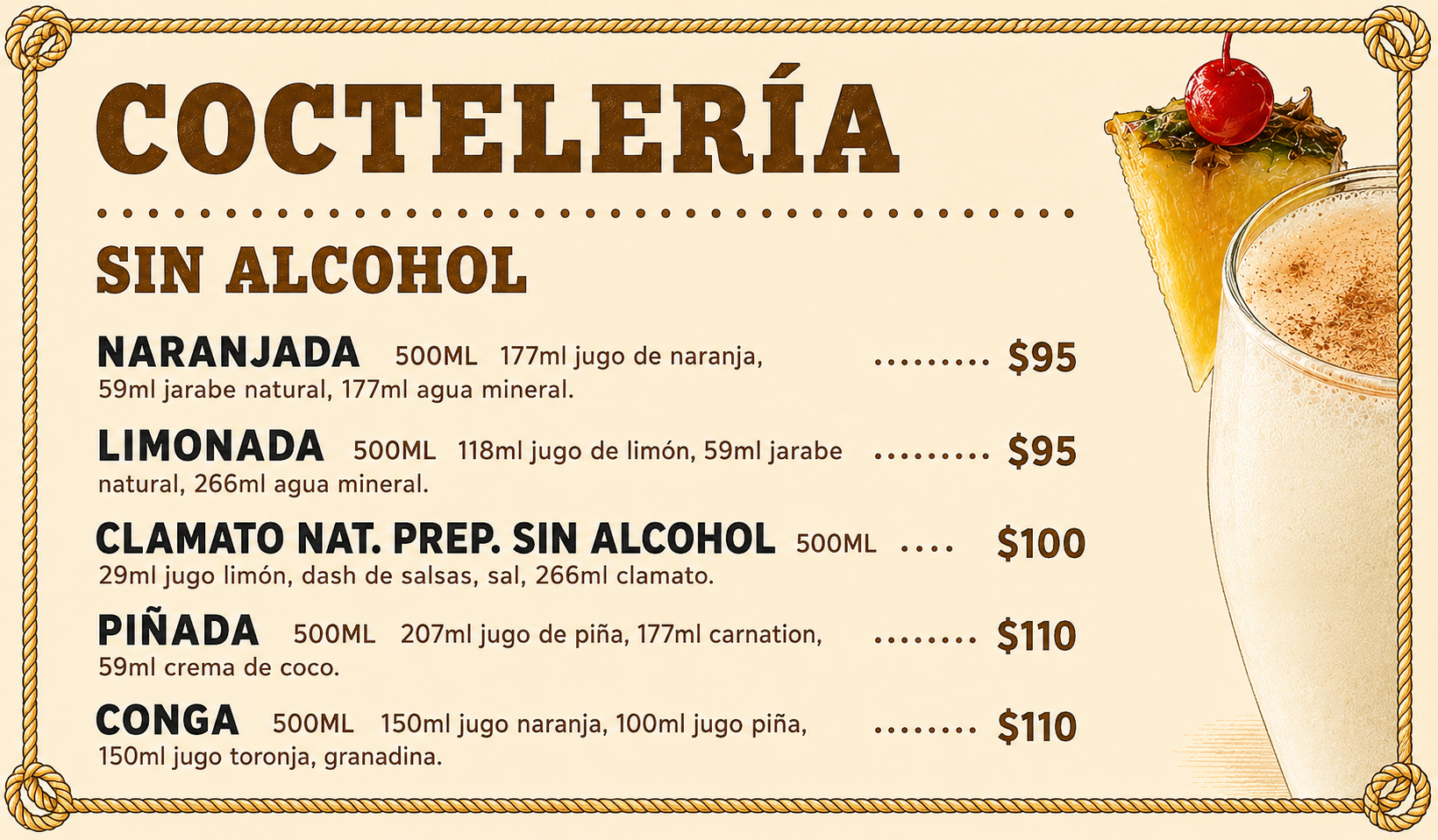 Menú - Cocteleria sin Alcohol